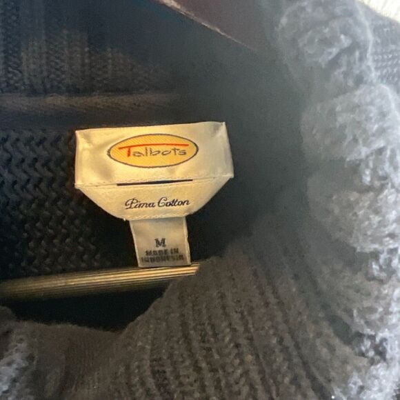 Talbots Sz M Navy Blue Cardigan Pima Cotton Chunky Knit Sweater Gold Buttons N1 - Picture 12 of 12